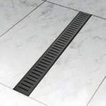 24″ x 4″ Grade SS 304 Black PVD Coated Shower Water Drainer Floor Bathroom Grating with Cockroach Trap, Side Hole, and Collar