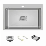 24x18x9 inch Single Bowl With Tap Hole Handmade Kitchen Sink with Soundproof Pads (Matte Finish) Silver