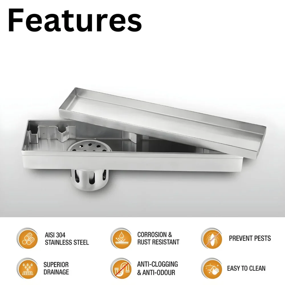Tile Insert Shower Drain Channel PREMIUM QUALITY SS304 GRADE | Waste Water Floor Drain for 13mm Tile | 304 Stainless Steel Invisible Cockroach Trap and Side Hole 12×4 Inches - Image 4