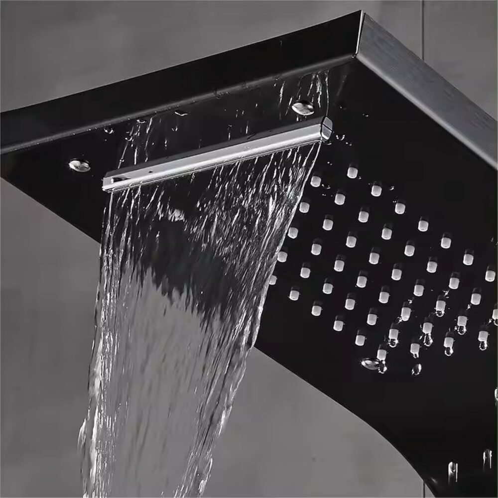 Stainless Steel 304 Grade Shower Panel 6 in 1 Shower With LED Rainfall Shower | Body Massage | Overhead Shower | Body Jet | Handheld Shower | Shower Panel Mirror Finish (Black) - Image 2