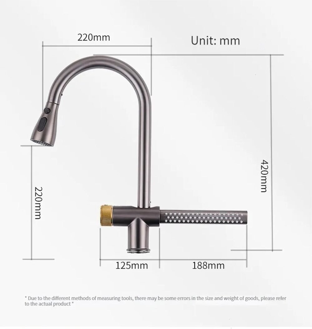 Kitchen faucets with Pull Down Sprayer with Waterfall Shower Stainless Steel Single Hole Hot and Cold Water Swivel Pull Down Kitchen Faucet (Black) - Image 3