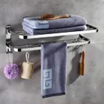 Bathroom Towel Rack Foldable Multipurpose Wall Mount Bath Shelf Organizer | Towel Holder/Stand for Bathroom (24 Inch- Chrome Finish, Silver)