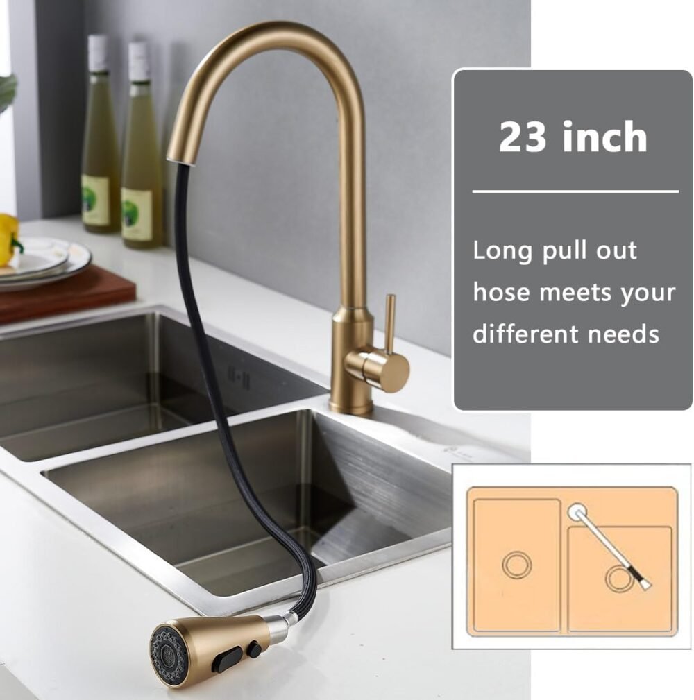 Kitchen Faucet Gold Kitchen Faucet, Kitchen Faucet with Pull Down Sprayer, 304 Stainless Steel Kitchen Faucet - Image 2