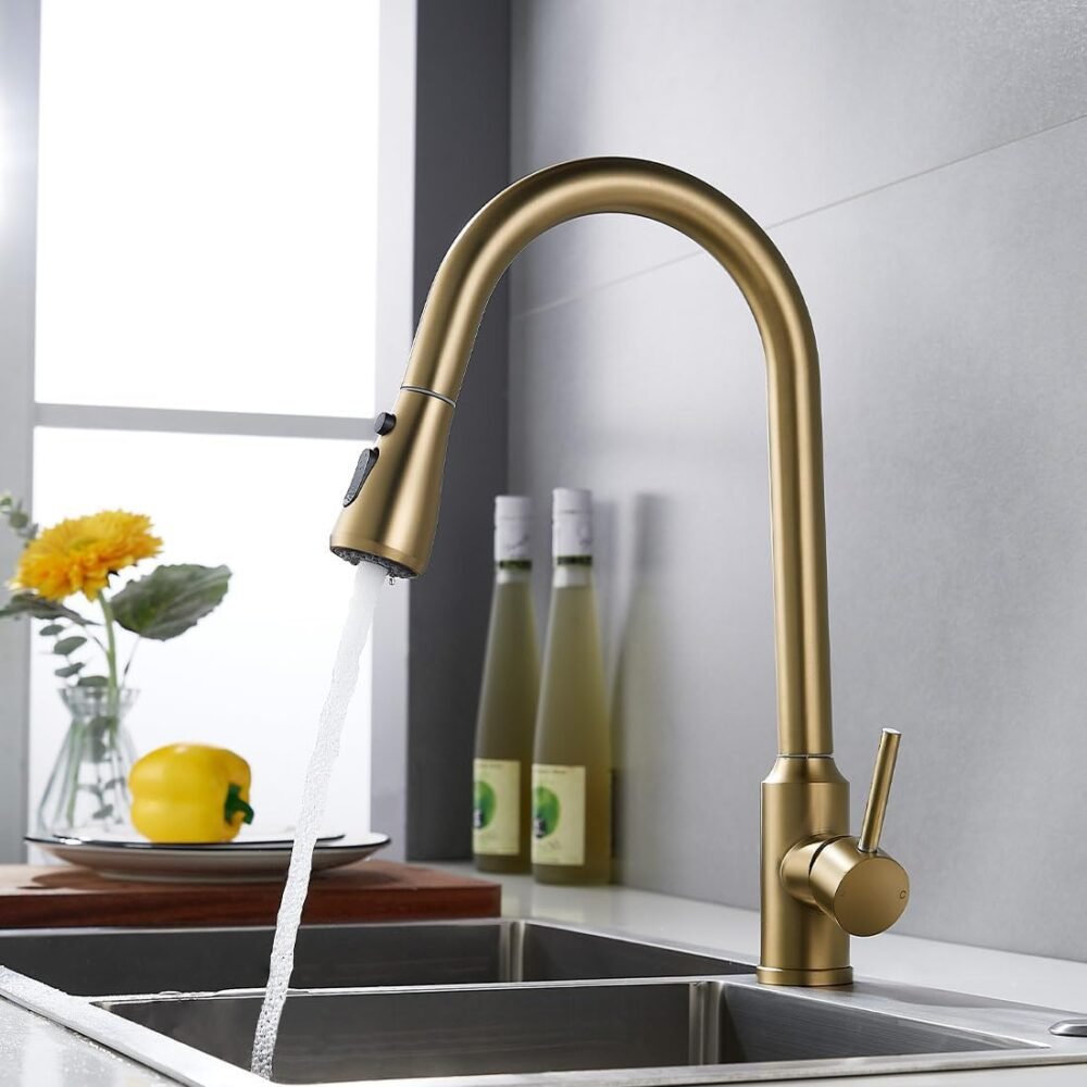 Kitchen Faucet Gold Kitchen Faucet, Kitchen Faucet with Pull Down Sprayer, 304 Stainless Steel Kitchen Faucet - Image 4