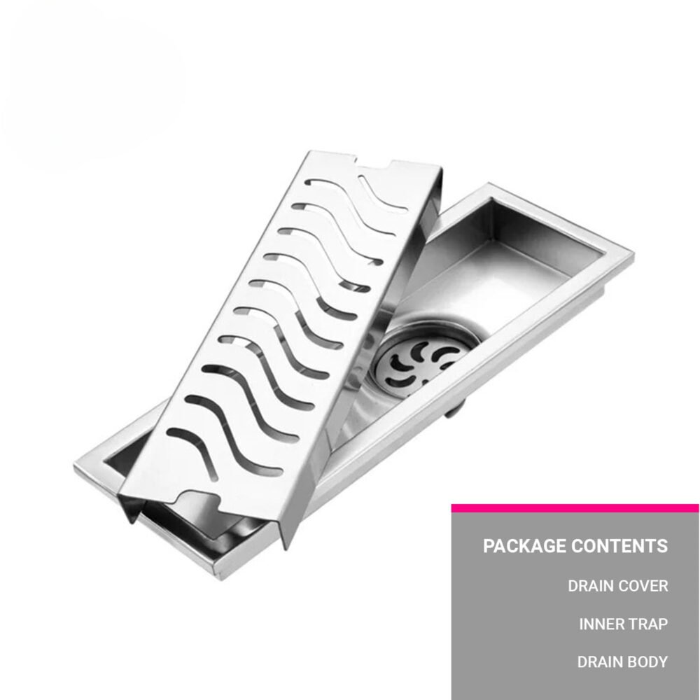Vertical Shower Drain Channel | 16× 4 Inches | 304 Stainless Steel Shower Water Drain Channel | Floor Drain Jali with Collar | Side Hole - Image 2