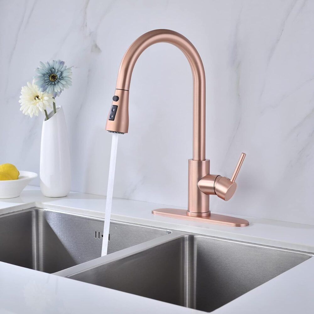 Kitchen Faucet, Copper Rose Gold Kitchen Faucet, Kitchen Faucet with Pull Down Sprayer, 304 Stainless Steel Kitchen Faucet