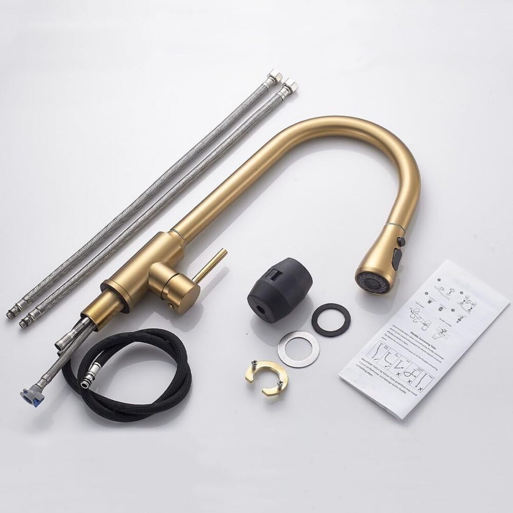 Kitchen Faucet Gold Kitchen Faucet, Kitchen Faucet with Pull Down Sprayer, 304 Stainless Steel Kitchen Faucet - Image 3