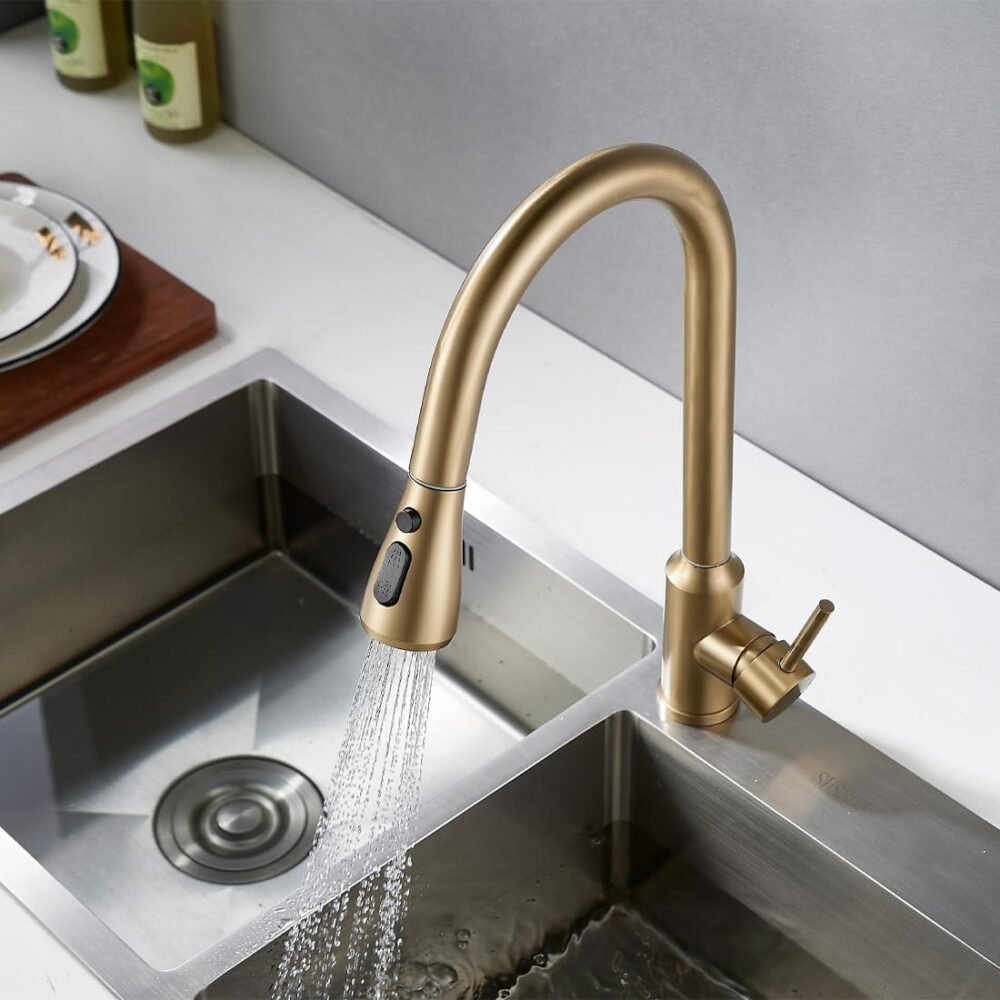 Kitchen Faucet Gold Kitchen Faucet, Kitchen Faucet with Pull Down Sprayer, 304 Stainless Steel Kitchen Faucet