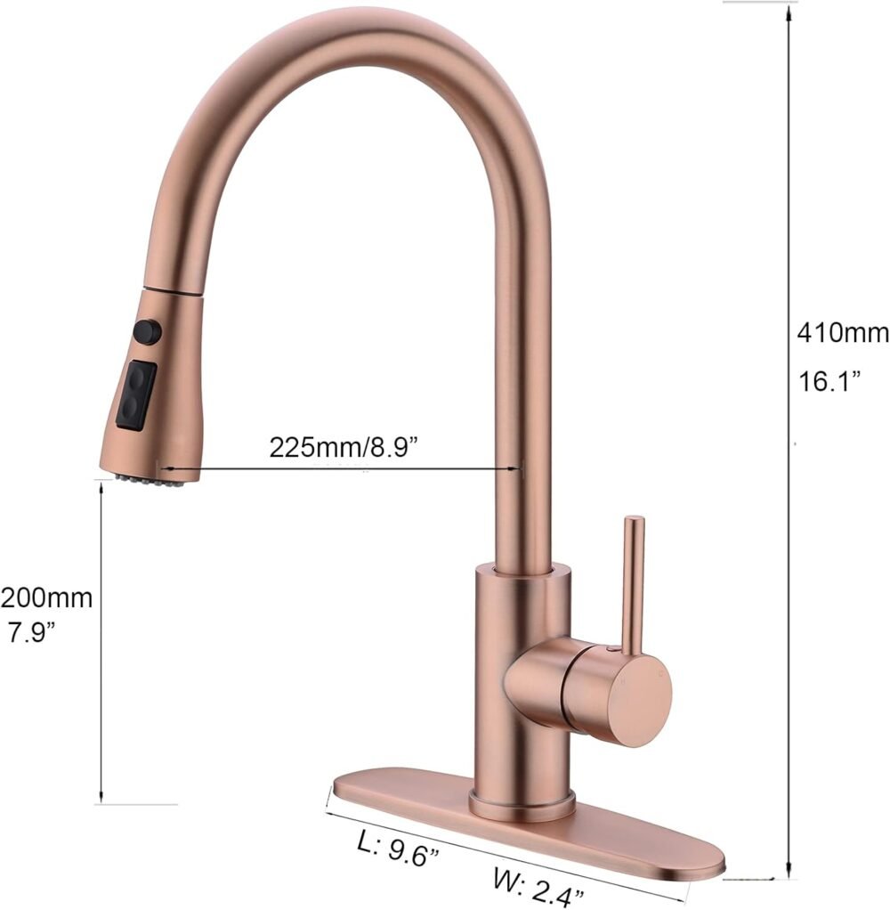 Kitchen Faucet, Copper Rose Gold Kitchen Faucet, Kitchen Faucet with Pull Down Sprayer, 304 Stainless Steel Kitchen Faucet - Image 3