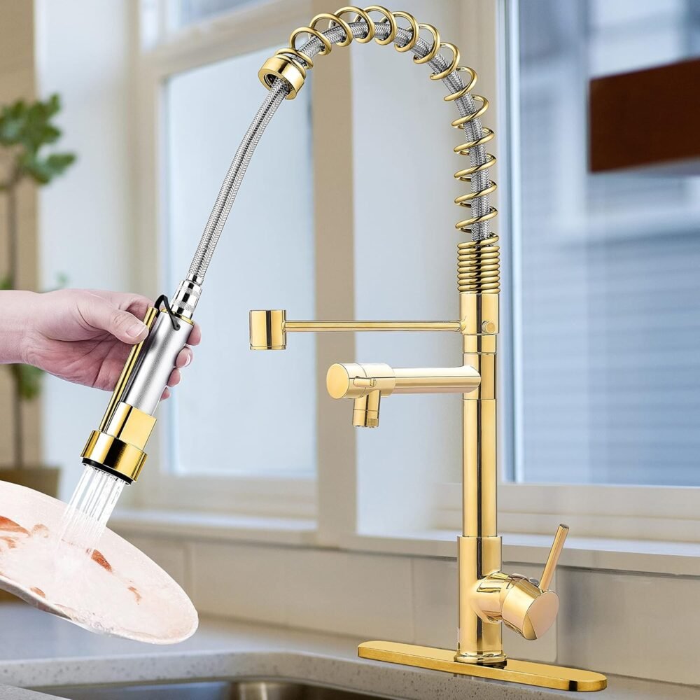 Kitchen Taps Sink Mixer Tap Brass 360 Degree Rotating Faucet hot and Cold Gold Kitchen Sink Faucet countertop Installation Dual Handle Pull, Style 4 - Image 2